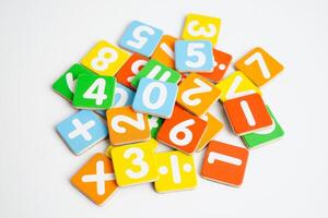 Math number on white background, mathematics learning course. photo