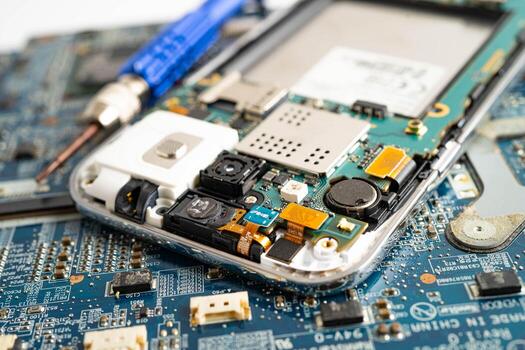 Repairing and upgrade circuit mainboard of notebook, electronic, computer hardware and technology. photo