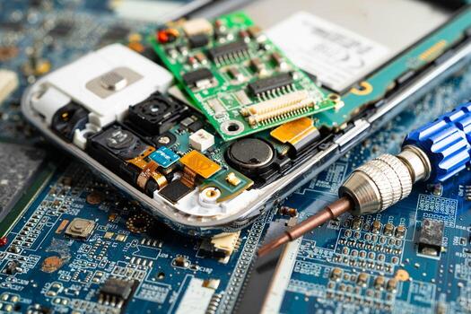 Repairing and upgrade circuit mainboard of notebook, electronic, computer hardware and technology. photo