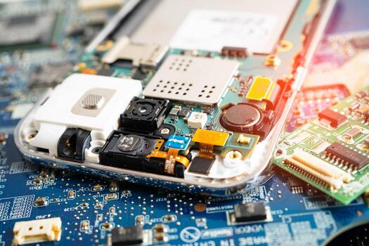 Repairing and upgrade circuit mainboard of notebook, electronic, computer hardware and technology. photo