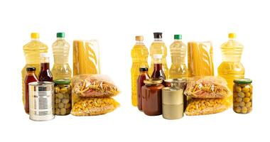 Vegetable oil and water in bottle isolated on white background. photo