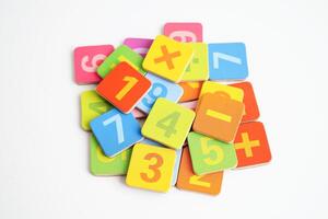 Math number on white background, mathematics learning course. photo