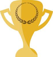 A golden trophy cup with a laurel wreath on it vector