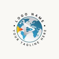 Logo design graphic concept creative premium stock world map triangle fast fly space tech rocket comet Relate to galaxy project mission explore vector