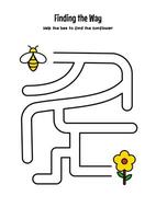 worksheet for kids finding the way, help bee to find sunflower vector
