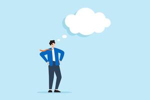 Flat illustration of smart businessman contemplates big dreams in thought bubble imagining solutions to change world vector