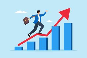 Flat illustration of businessman running up growth chart symbolizing ambition and achievement in career vector