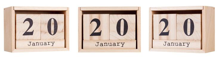 Wooden calendar, a set of dates of the month 20 January, on a white and transparent background photo