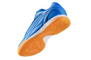 Blue leather sneaker with polyurethane sole on a white background. photo