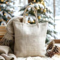 Tote Shopping Bag Mockup, Christmas theme photo