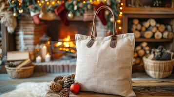 Tote Shopping Bag Mockup, Christmas theme photo
