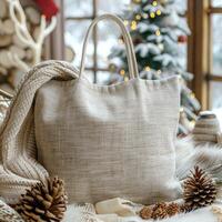 Tote Shopping Bag Mockup, Christmas theme photo