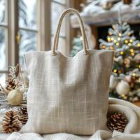 Tote Shopping Bag Mockup, Christmas theme photo
