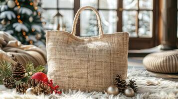 Tote Shopping Bag Mockup, Christmas theme photo