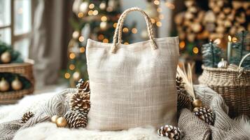 Tote Shopping Bag Mockup, Christmas theme photo