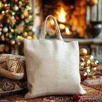 Tote Shopping Bag Mockup, Christmas theme photo