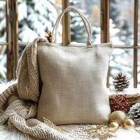 Tote Shopping Bag Mockup, Christmas theme photo