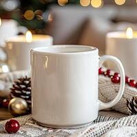 Blank white Mug Mockup, Christmas or New Year theme photo