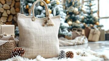 Tote Shopping Bag Mockup, Christmas theme photo