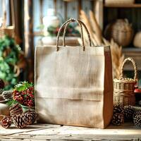 Tote Shopping Bag Mockup, Christmas theme photo