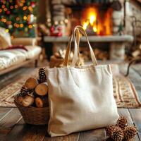 Tote Shopping Bag Mockup, Christmas theme photo