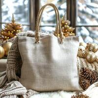 Tote Shopping Bag Mockup, Christmas theme photo