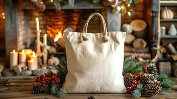 Tote Shopping Bag Mockup, Christmas theme photo