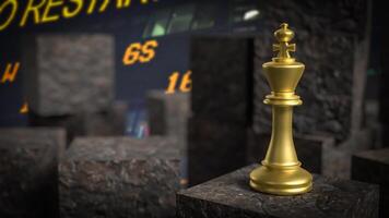The gold king chess on cube stone for Business or abstract concept 3d rendering. photo