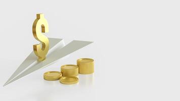 The Gold Dollar symbol on paper plane for Business concept 3d rendering. photo