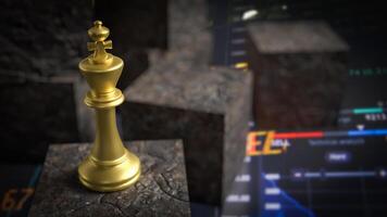 The gold king chess on cube stone for Business or abstract concept 3d rendering. photo