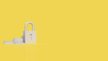 The Lock key and coins on yellow color background for security concept 3d rendering, photo
