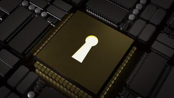 The Lock on pcb Board for technology security concept 3d rendering. photo