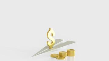 The Gold Dollar symbol on paper plane for Business concept 3d rendering. photo