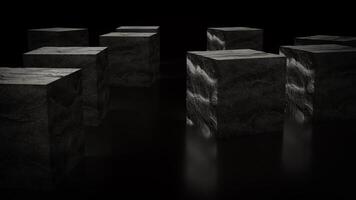 The Stone cube rock on black Background 3d rendering. photo