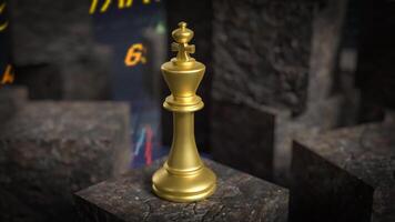 The gold king chess on cube stone for Business or abstract concept 3d rendering. photo