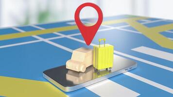 The Car and check point on mobile phone for travel or applications concept 3d rendering. photo