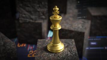 The gold king chess on cube stone for Business or abstract concept 3d rendering. photo