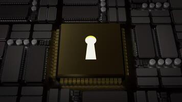 The Lock on pcb Board for technology security concept 3d rendering. photo