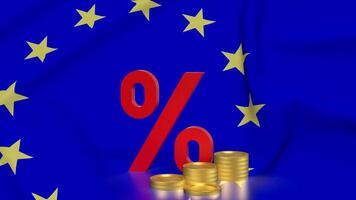The percent and coins on euro flag Background 3d rendering. photo