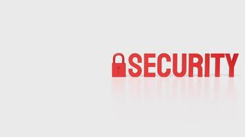 The lock and red security text on white background 3d rendering. photo