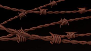 The rusty barbed wire on black Background for abstract or war concept 3d rendering. photo