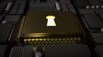 The Lock on pcb Board for technology security concept 3d rendering. photo