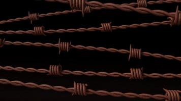 The rusty barbed wire on black Background for abstract or war concept 3d rendering. photo