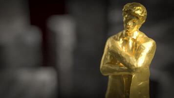 The gold business man stand on cube stone on black background 3d rendering. photo
