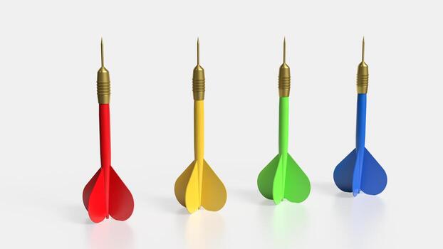 The multi color dart on white background 3d rendering. photo