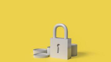 The Lock key and coins on yellow color background for security concept 3d rendering, photo