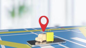 The Car and check point on mobile phone for travel or applications concept 3d rendering. photo