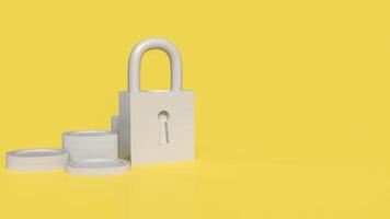 The Lock key and coins on yellow color background for security concept 3d rendering, photo