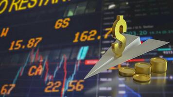 The Gold Dollar symbol on paper plane for Business concept 3d rendering. photo