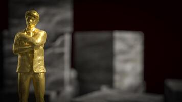 The gold business man stand on cube stone on black background 3d rendering. photo